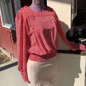 Nicola fall top red with Ditsy 🌺 print long sleeve boho wagon village vibe y2k